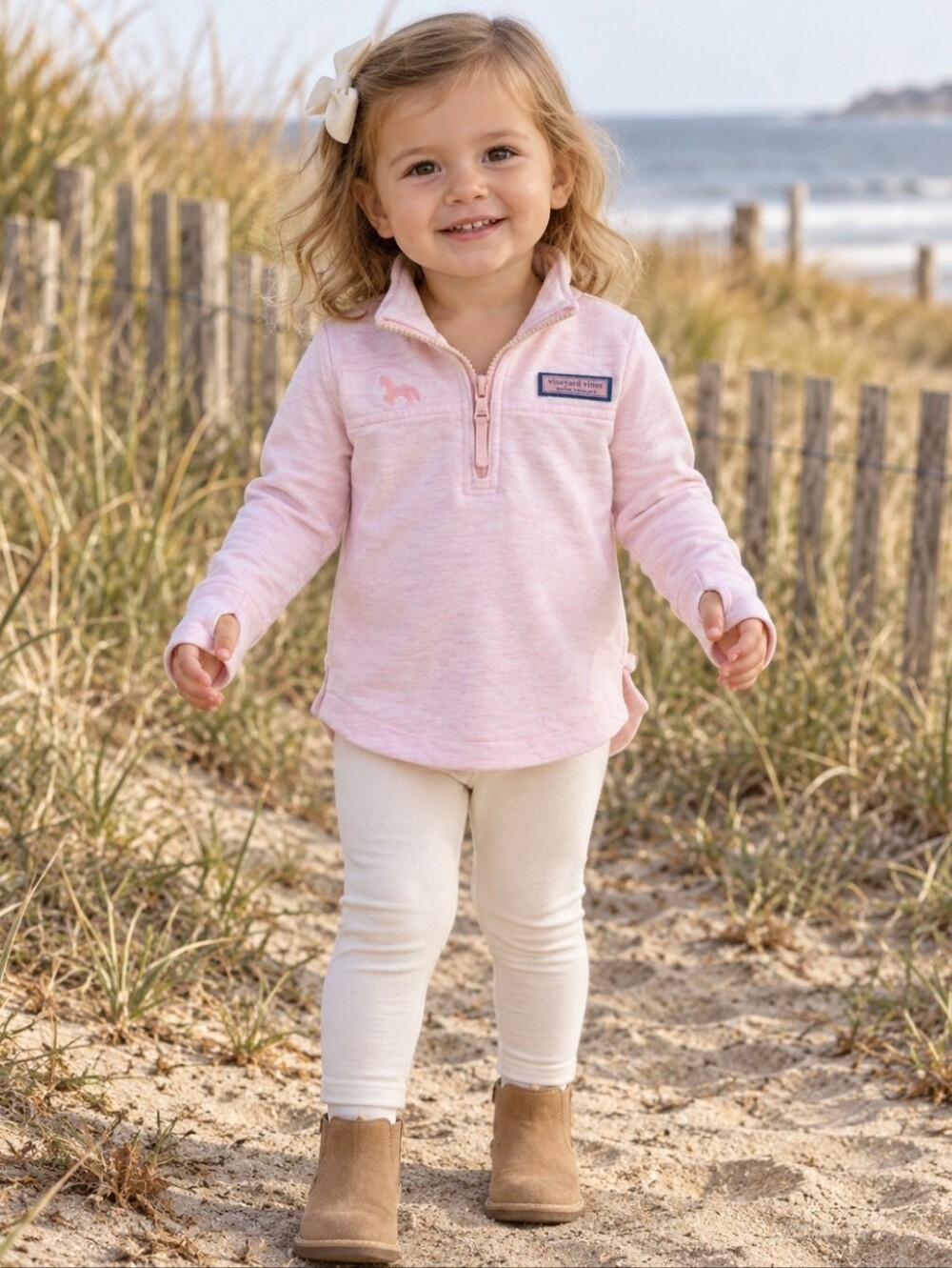 Vineyard Vines Girls' Light Pink Quarter-Zip Pullover | 2T